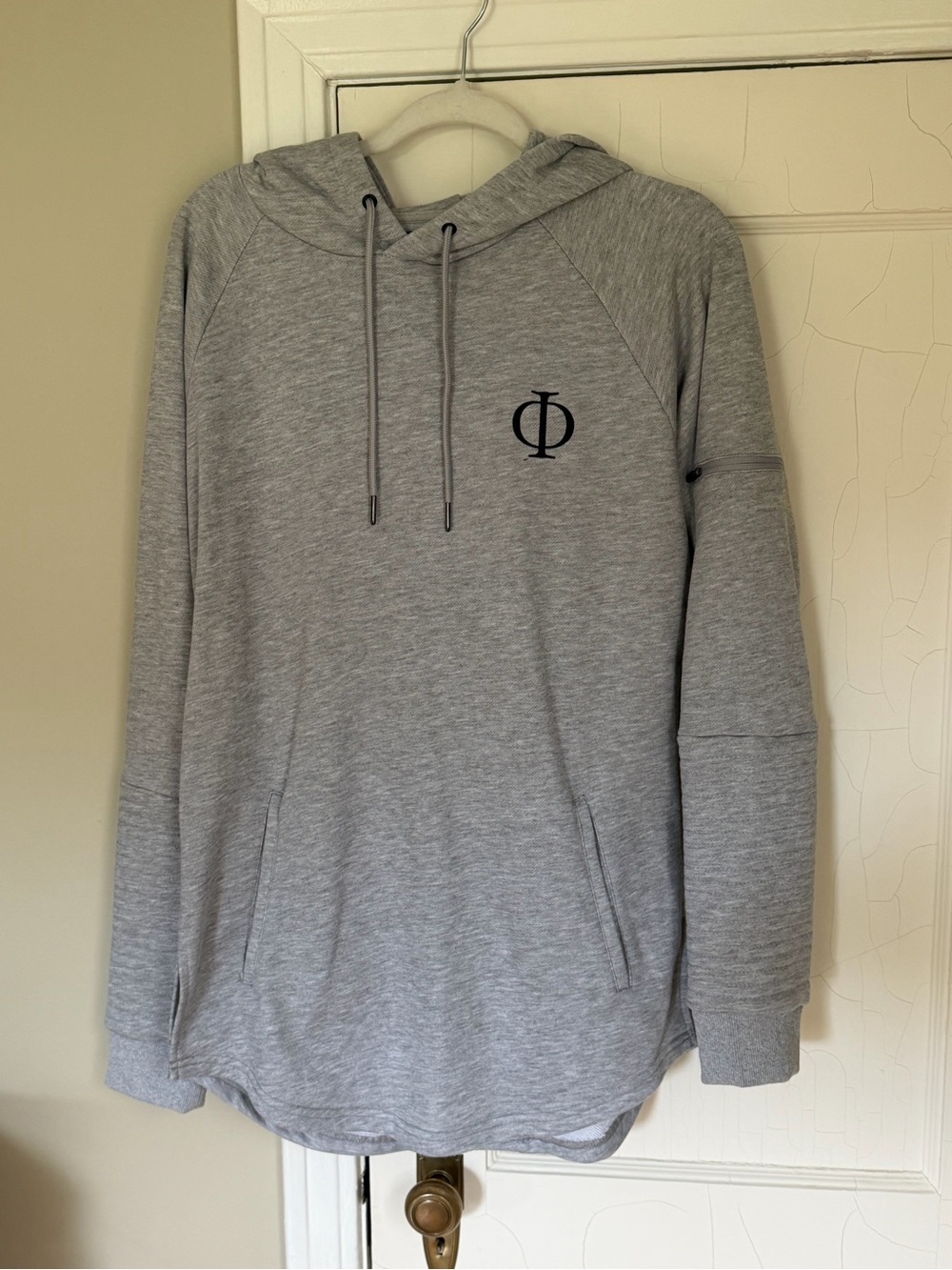 Gray Odin Hooded Pullover Sweatshirt with Logo - Men's Large